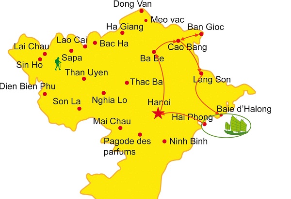 Cartes circuit voyage Nord (Tonkin) Vietnam